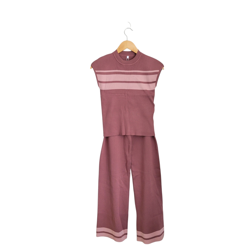 Sporty Brown Sleeveless Set with Striped Details